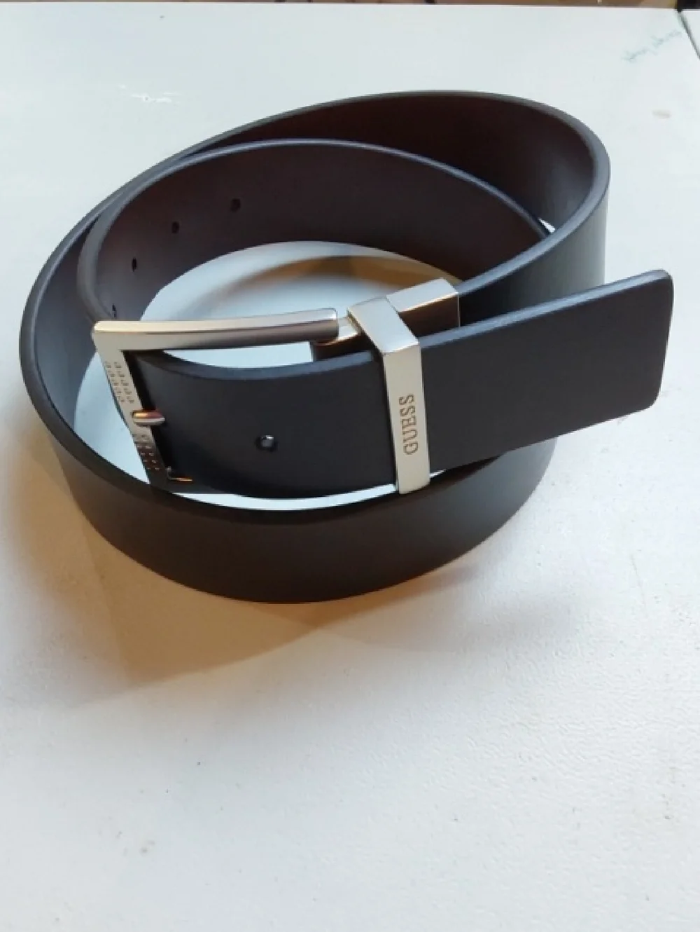 GUESS| Men’s Black Brown Dress Reversible Belt Silver Buckle Preppy New Sz.S